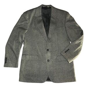 Evan Picone Belk Mens Grey Herringbone 100% Pure Wool 2 Button Blazer Sport Coat